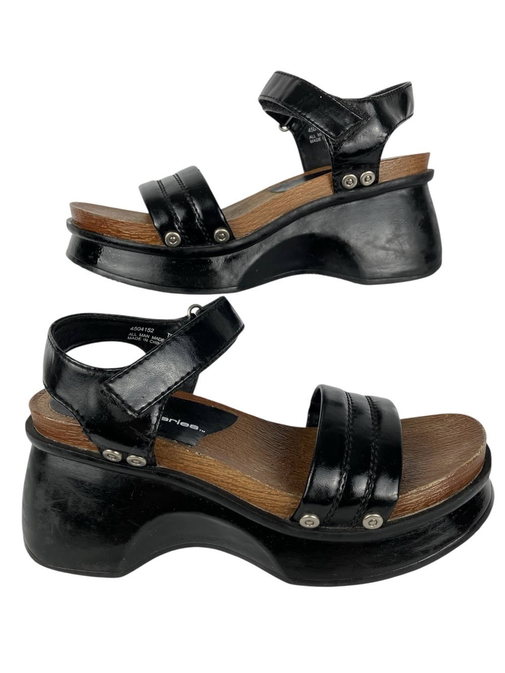 Y2K Black Strappy Platform Wedge Sandals Women's 5.5 Chunky Adjustable Strap